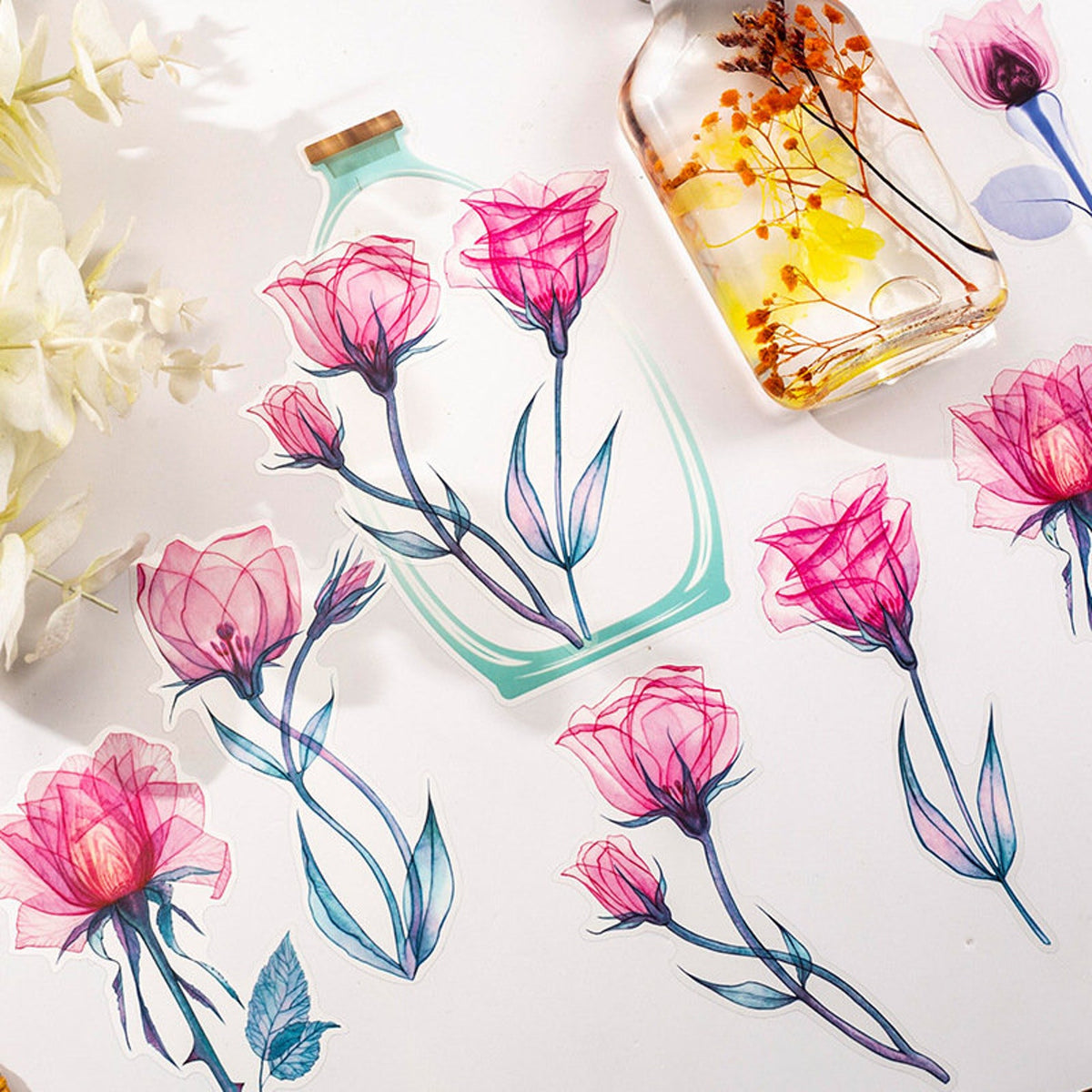 Botanical PET sticker scale and semi-transparent finish