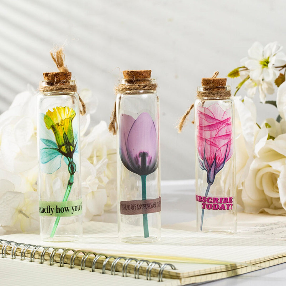 Floral and leaf bottle PET sticker designs