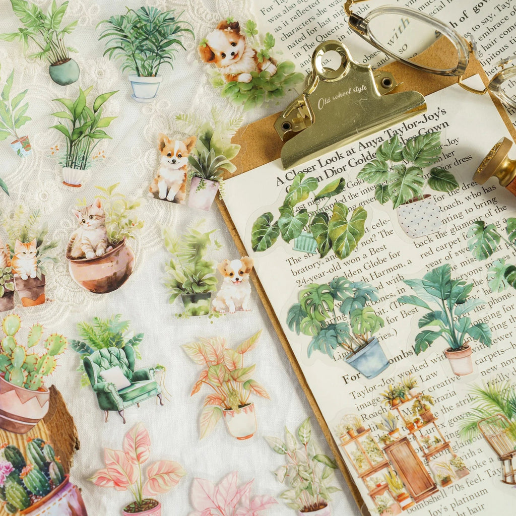 Transparent botanical plant stickers for creative projects