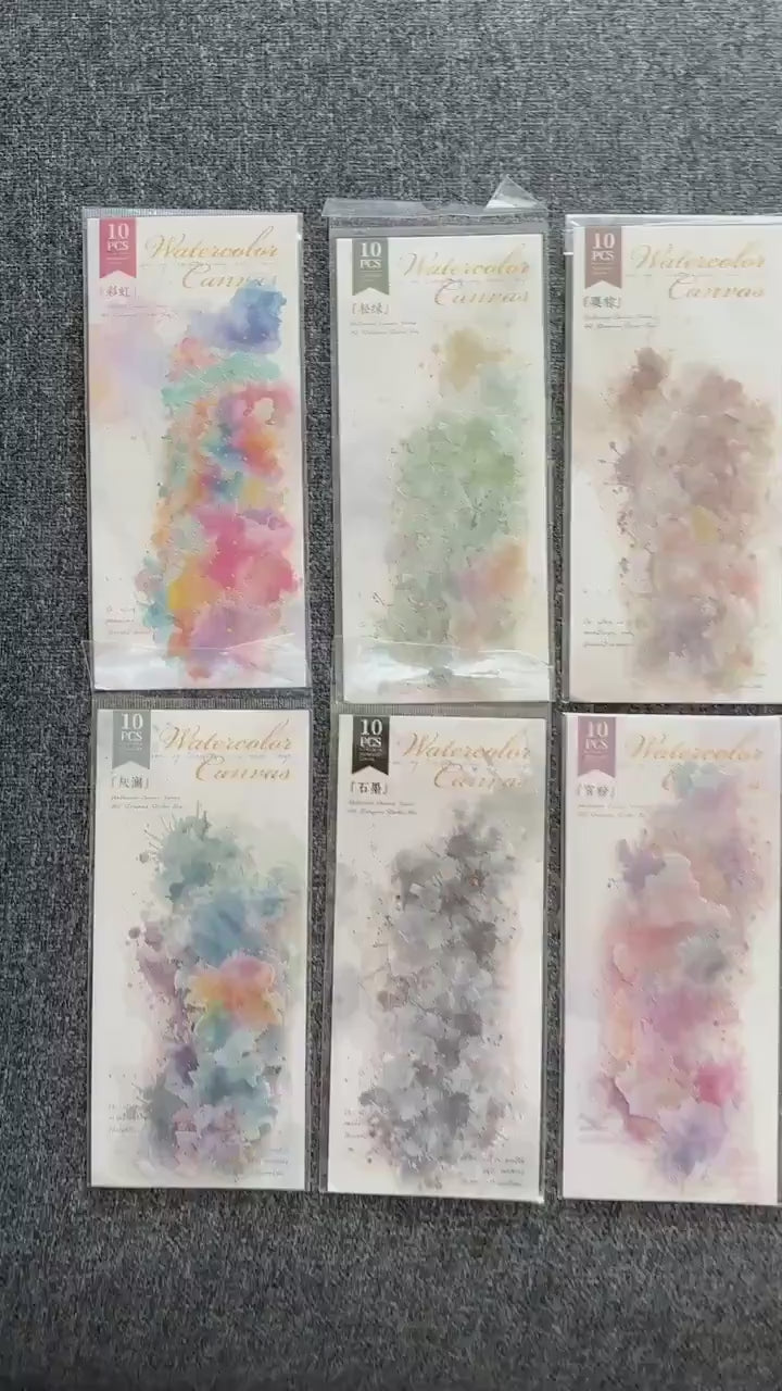 Watercolor Canvas PET stickers with large semi-transparent art backgrounds
