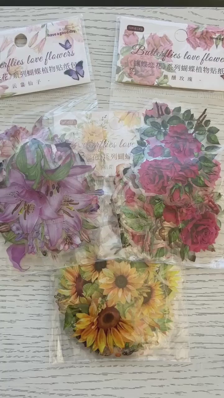 Butterflies and flowers PET stickers video