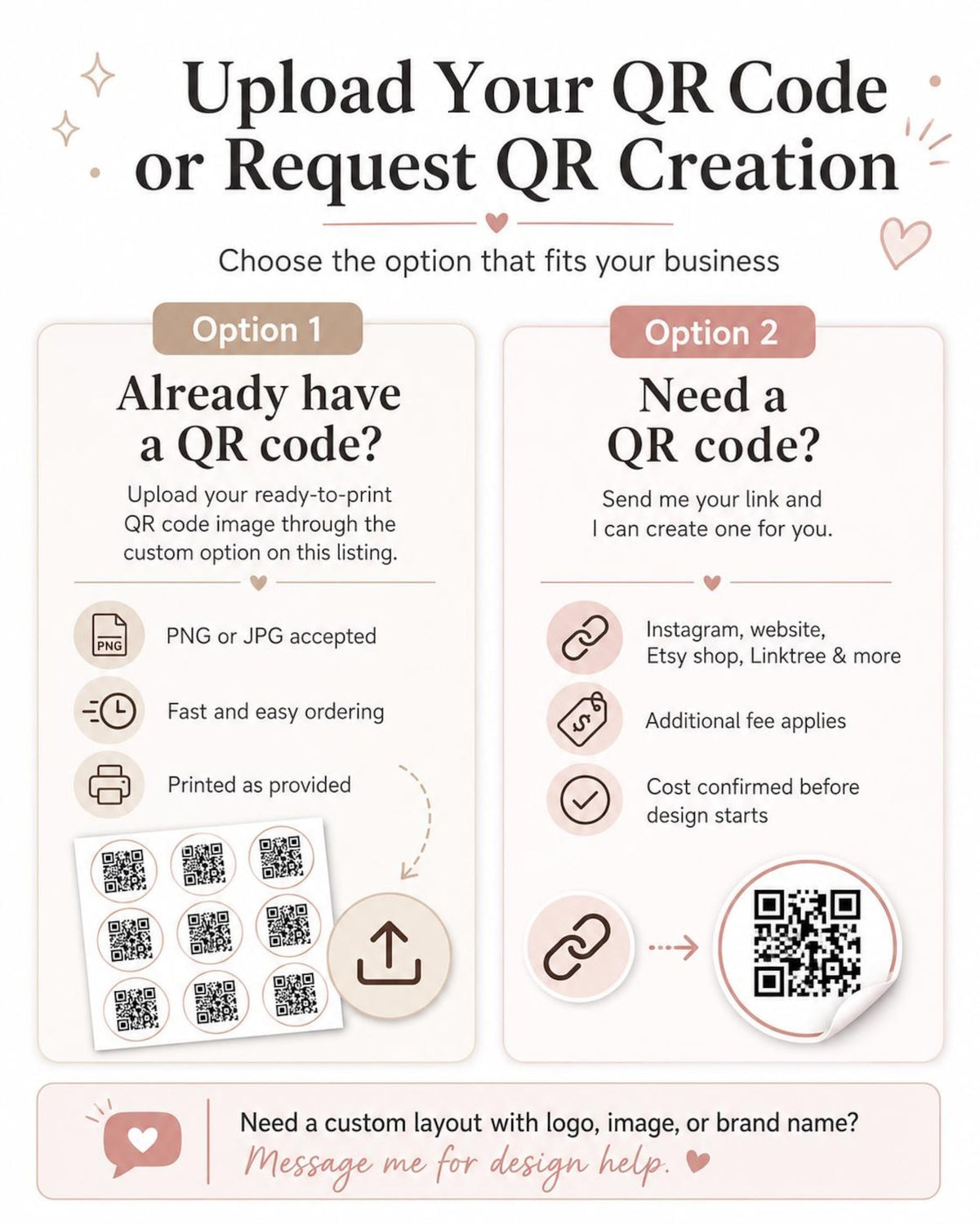 Upload a QR code or request QR code creation