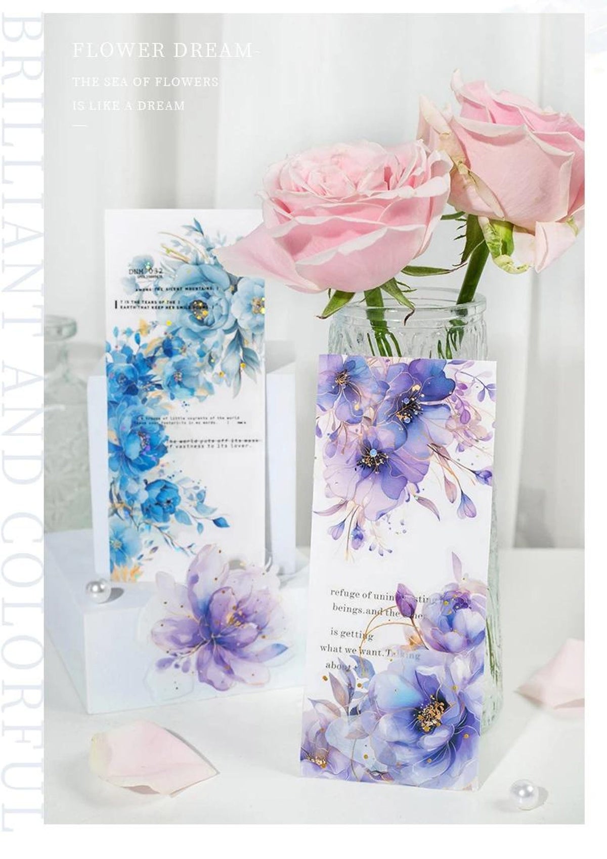 Large translucent flower PET sticker details