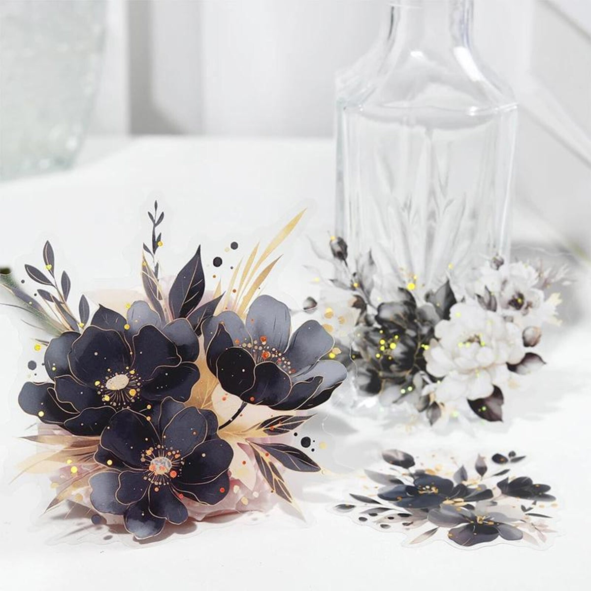 Translucent floral sticker size and finish