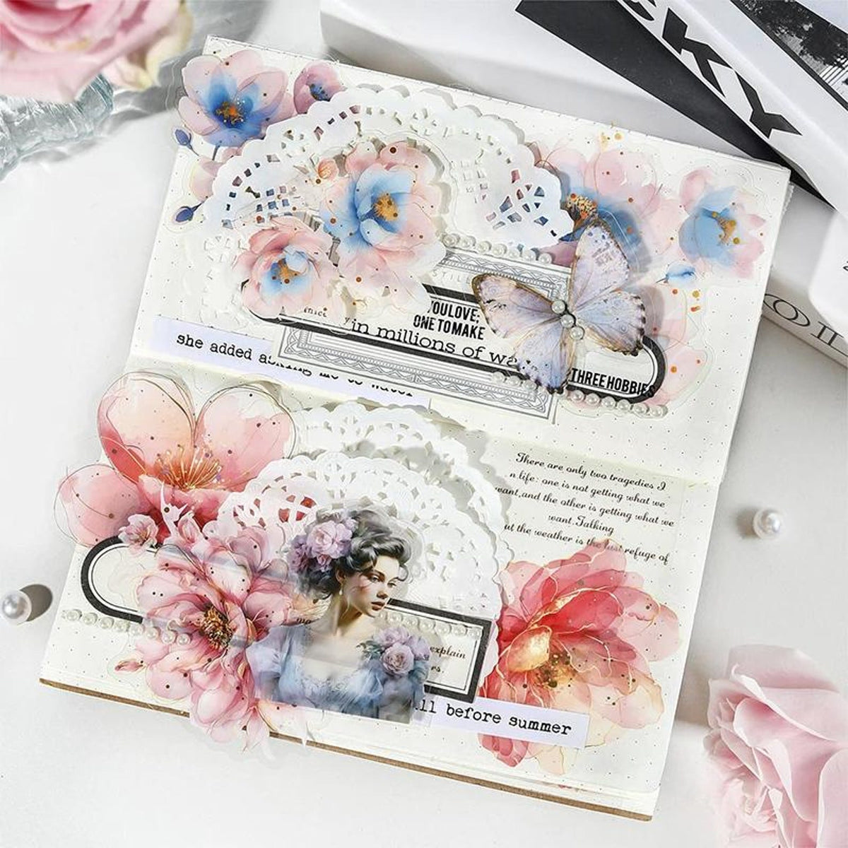 Layered watercolor flower PET stickers