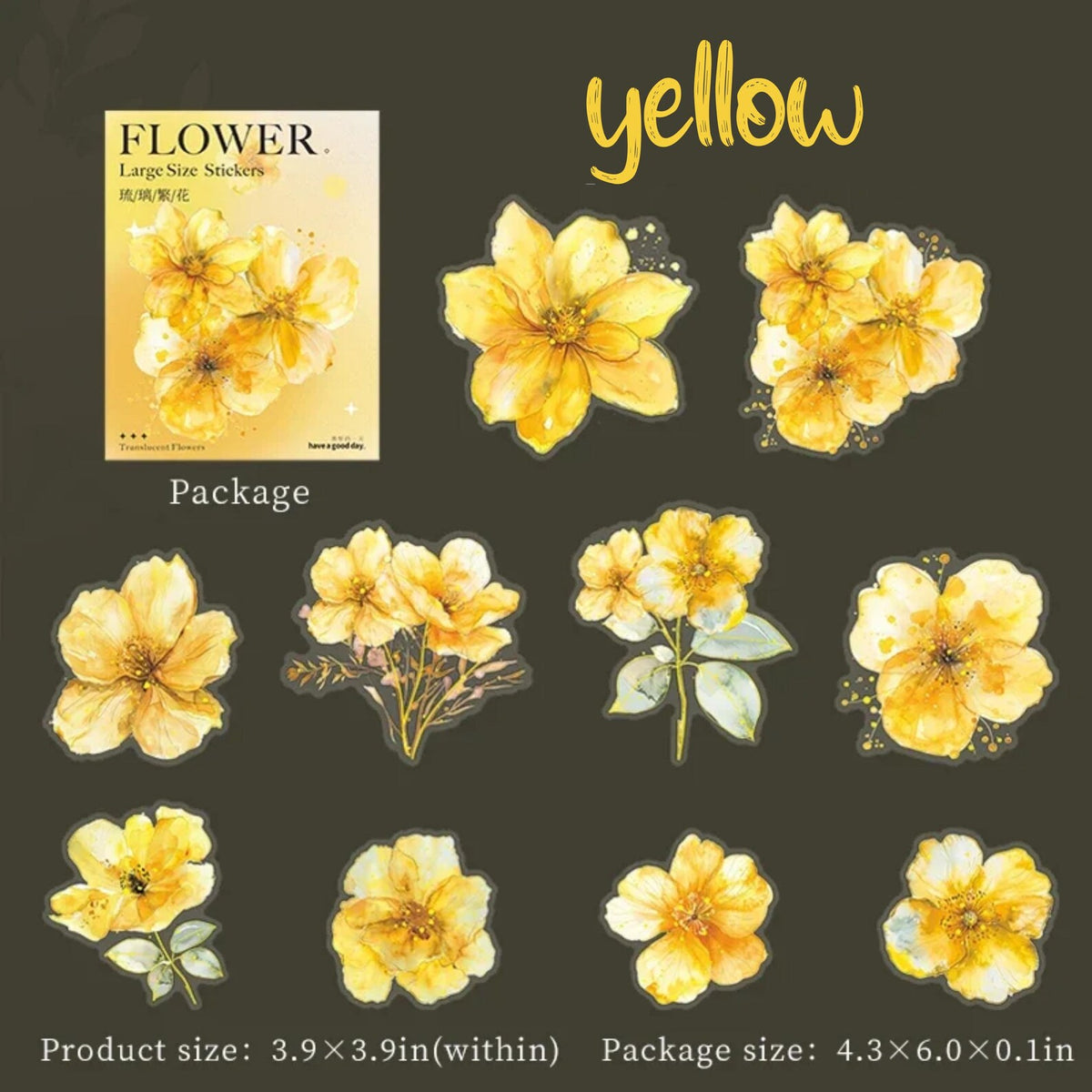 Translucent Flower PET Stickers – Yellow