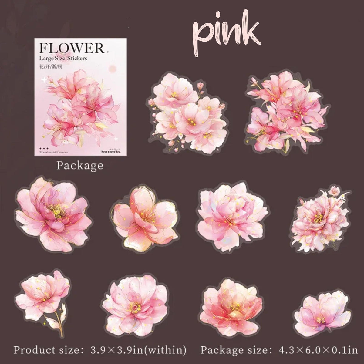 Translucent Flower PET Stickers – Pink