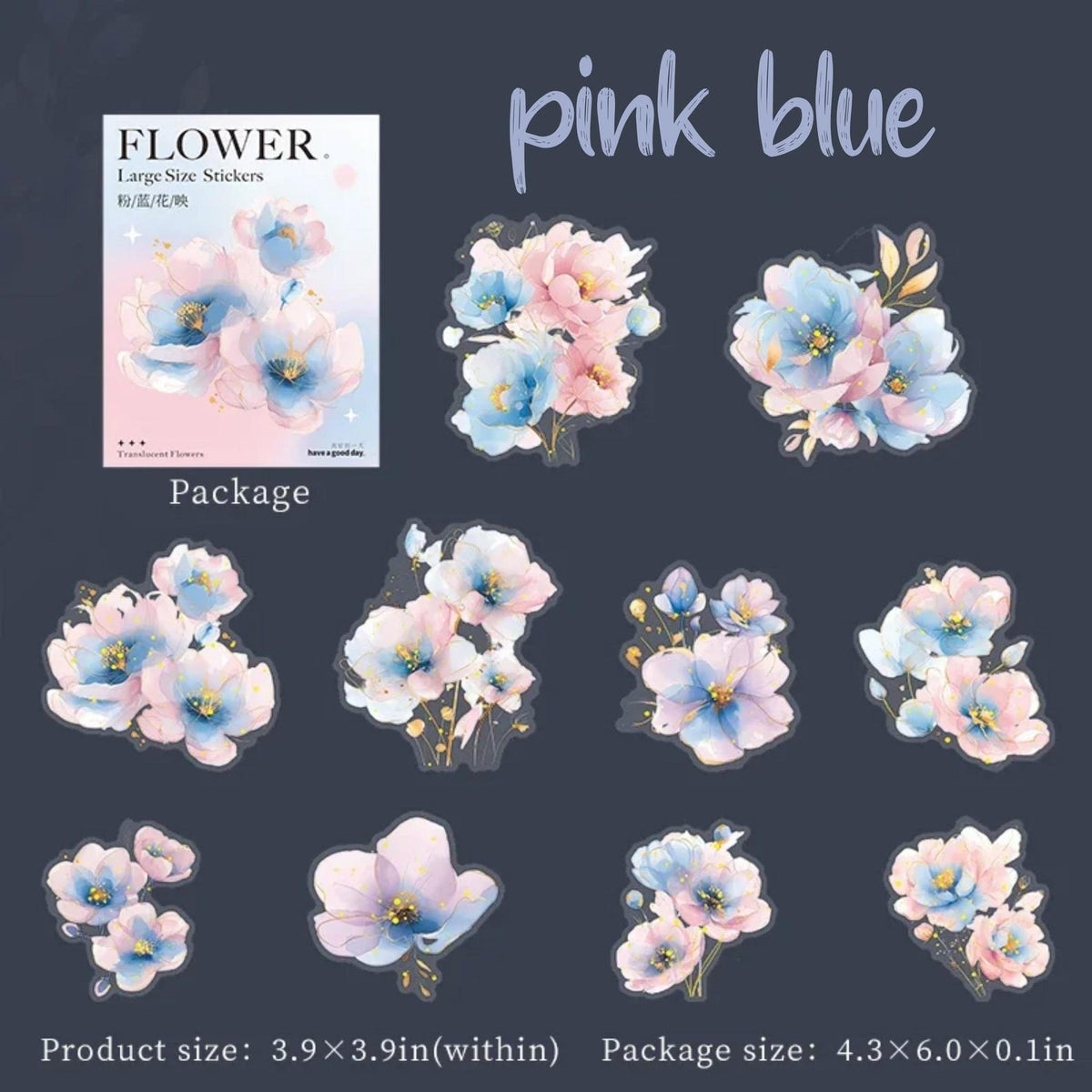 Translucent Flower PET Stickers – Pink Blue
