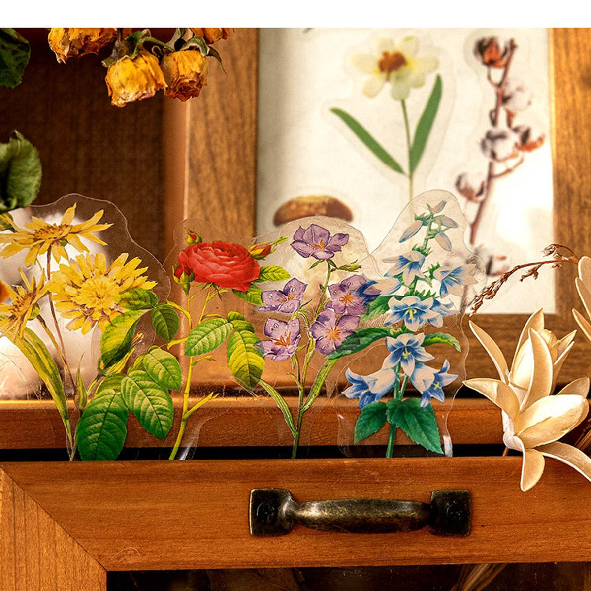 Semi-transparent floral PET sticker samples