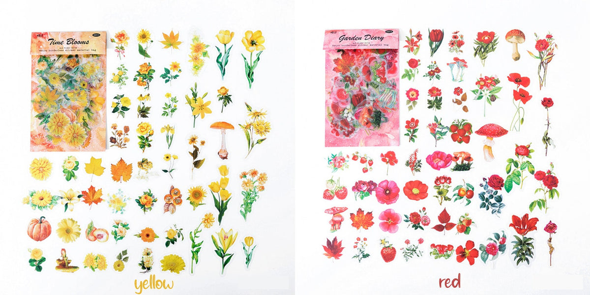 Yellow Time Blooms and red Garden Diary sticker packs