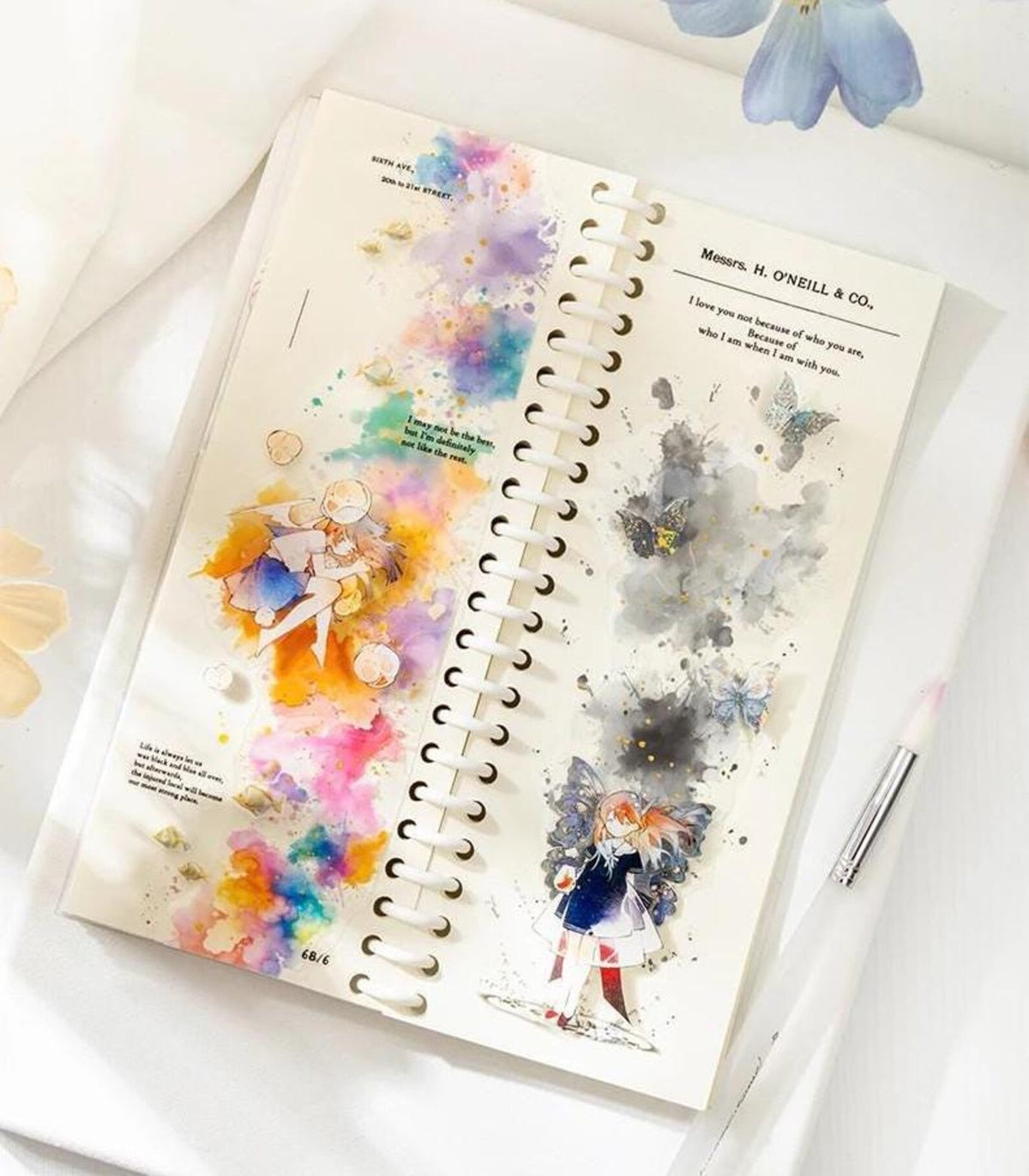 Watercolor Canvas PET stickers in journal layout