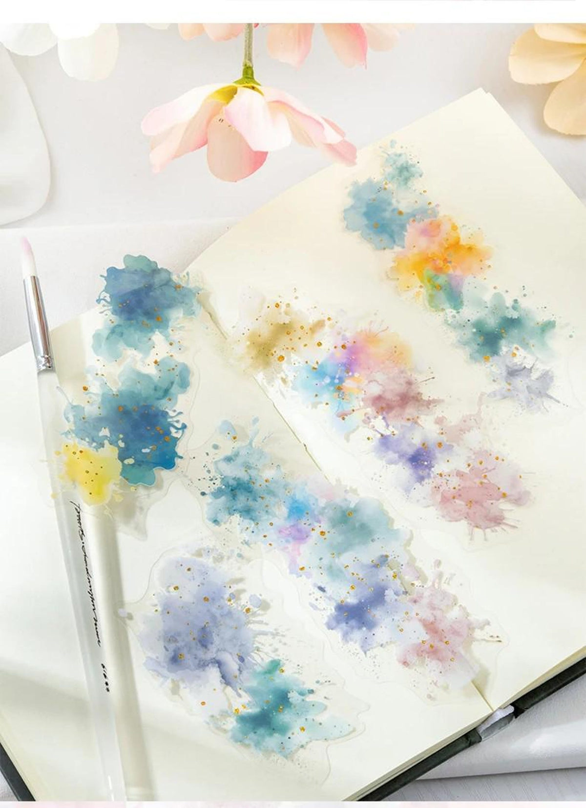 Watercolor Canvas PET sticker layering inspiration